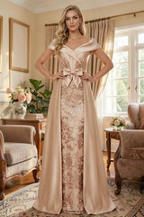 Elegant A Line Off Shoulder Mother of the Bride Dresses with Ruched Bodice Bow and Appliques