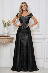 Elegant A Line Off Shoulder Mother of the Bride Dresses with Ruched Bodice Bow and Appliques