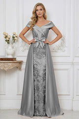 Elegant A Line Off Shoulder Mother of the Bride Dresses with Ruched Bodice Bow and Appliques