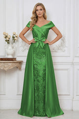 Elegant A Line Off Shoulder Mother of the Bride Dresses with Ruched Bodice Bow and Appliques
