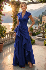 A‑Line Princess V‑Neck Floor‑Length Mother of the Bride and Groom Dresses with Ruffles and Ruched Waist
