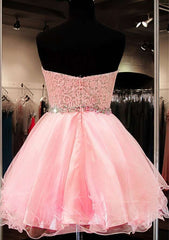 A-Line Princess Sweetheart Short Organza Homecoming Dress with Rhinestone Appliques - Babyonlines
