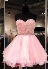 A-Line Princess Sweetheart Short Organza Homecoming Dress with Rhinestone Appliques - Babyonlines