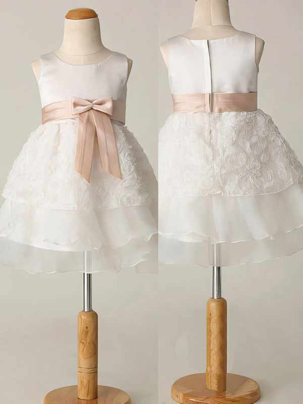 A-Line Scoop Neck Chiffon Short/Mini Tiered Flower Girl Dress