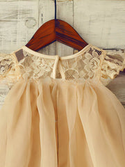 A-line Scoop Neck Lace Chiffon Short/Mini Sashes/Ribbons Flower Girl Dresses