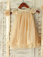 A-line Scoop Neck Lace Chiffon Short/Mini Sashes/Ribbons Flower Girl Dresses