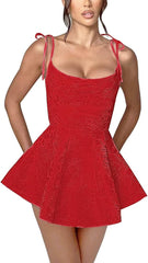 A-line Spaghetti Straps Satin Sleeveless Party Dress Jacquard Short Homecoming Dress