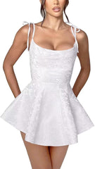 A-line Spaghetti Straps Satin Sleeveless Party Dress Jacquard Short Homecoming Dress