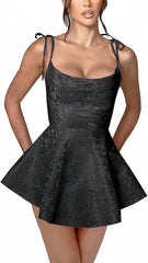 A-line Spaghetti Straps Satin Sleeveless Party Dress Jacquard Short Homecoming Dress