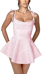 A-line Spaghetti Straps Satin Sleeveless Party Dress Jacquard Short Homecoming Dress