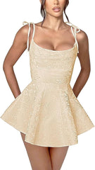 A-line Spaghetti Straps Satin Sleeveless Party Dress Jacquard Short Homecoming Dress