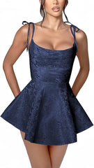 A-line Spaghetti Straps Satin Sleeveless Party Dress Jacquard Short Homecoming Dress