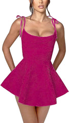 A-line Spaghetti Straps Satin Sleeveless Party Dress Jacquard Short Homecoming Dress