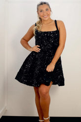 A-Line Square Neck Sequin Short Party Dress