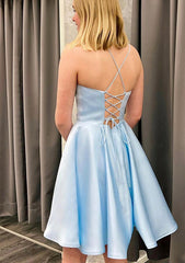 A-line Square Neckline Sleeveless Satin Short/Mini Homecoming Dress - Babyonlines