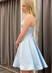 A-line Square Neckline Sleeveless Satin Short/Mini Homecoming Dress - Babyonlines