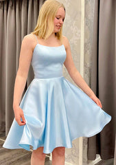 A-line Square Neckline Sleeveless Satin Short/Mini Homecoming Dress - Babyonlines