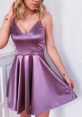 A-line V Neck Charmeuse Short/Mini Homecoming Dress - Babyonlines