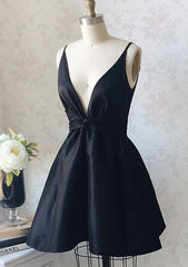 A-line V Neck Sleeveless Taffeta Short/Mini Homecoming Dress with Ruffles - Babyonlines