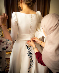 Long Sleeves A-Line Bateau Satin Wedding Dress