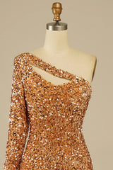 Purple Cut Out Open Back One Shoulder Sequins Homecoming Dress