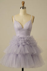 Glitter Navy Tiered Spaghetti Straps Short Homecoming Dress
