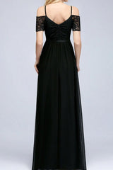 Affordable Off-the-shoulder Black Lace Bridesmaid Dress Online