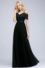 Affordable Off-the-shoulder Black Lace Bridesmaid Dress Online