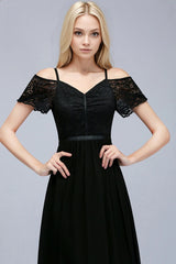 Affordable Off-the-shoulder Black Lace Bridesmaid Dress Online