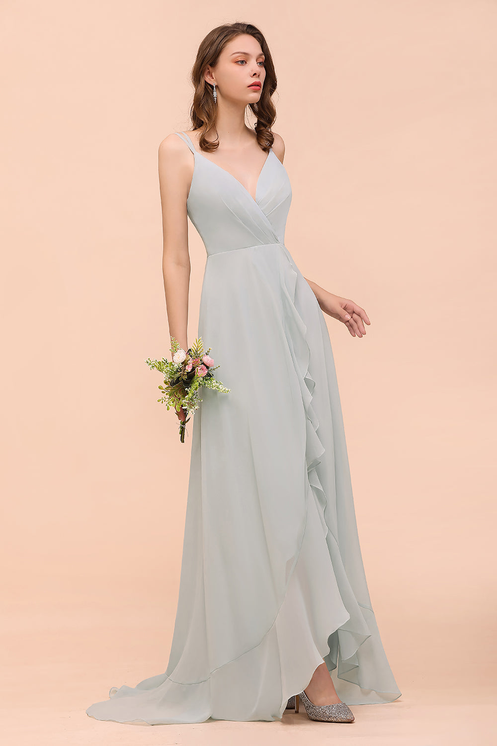 Affordable V-Neck Ruffle Mist Chiffon Bridesmaid Dresses Affordable-Babyonlines