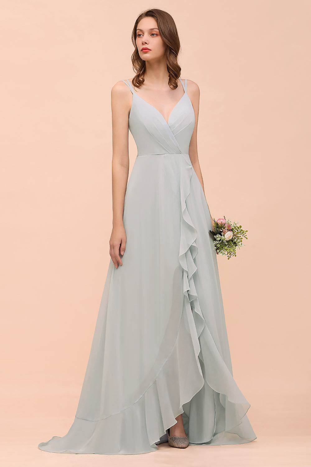 Affordable V-Neck Ruffle Mist Chiffon Bridesmaid Dresses Affordable-Babyonlines