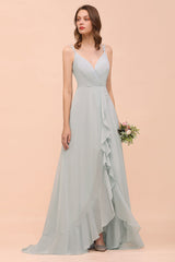 Affordable V-Neck Ruffle Mist Chiffon Bridesmaid Dresses Affordable-Babyonlines