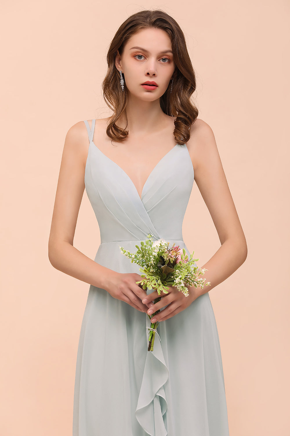 Affordable V-Neck Ruffle Mist Chiffon Bridesmaid Dresses Affordable-Babyonlines