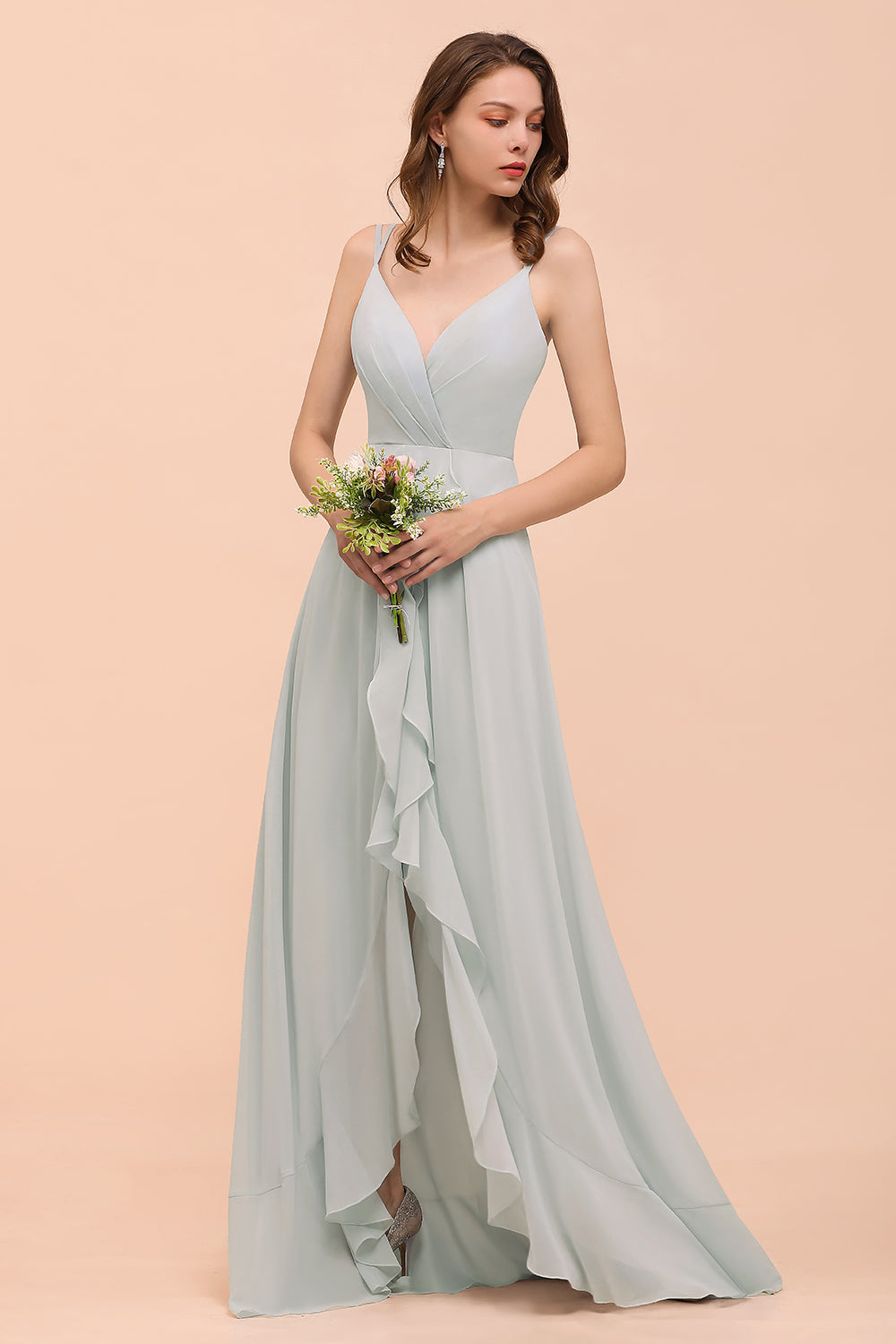 Affordable V-Neck Ruffle Mist Chiffon Bridesmaid Dresses Affordable-Babyonlines