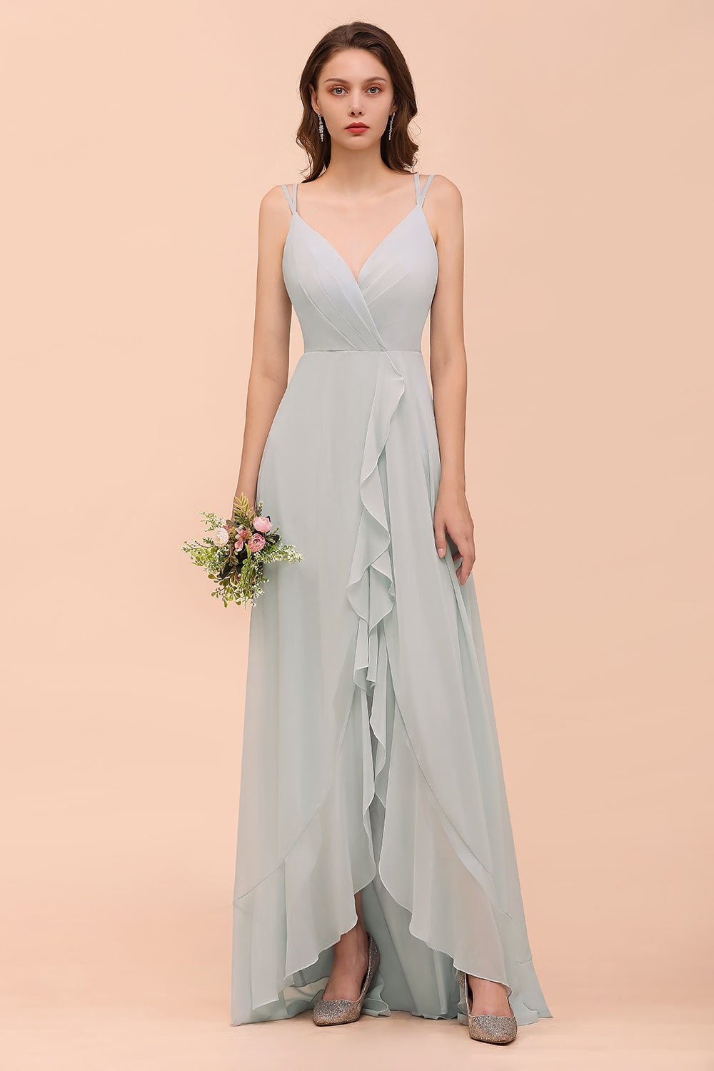 Affordable V-Neck Ruffle Mist Chiffon Bridesmaid Dresses Affordable-Babyonlines