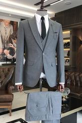 Alvin Classic Gray Peaked Lapel Three Pieces Business Men Suits