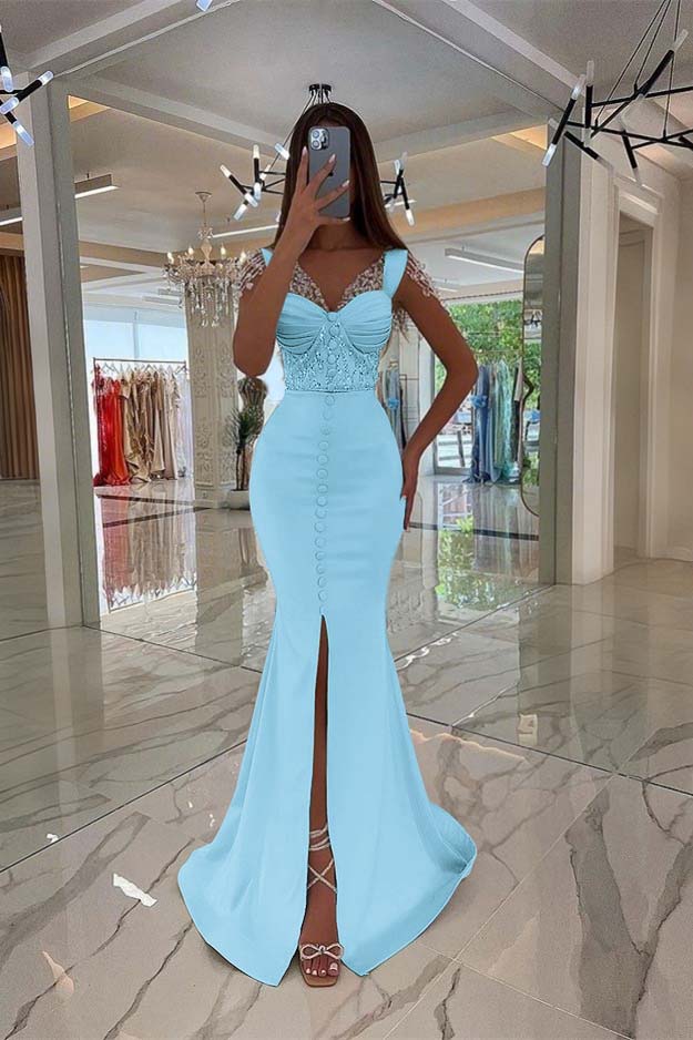 Mint Green Cap Sleeve Long Prom Dress with Split Beading