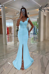 Mint Green Cap Sleeve Long Prom Dress with Split Beading