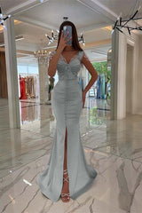Mint Green Cap Sleeve Long Prom Dress with Split Beading
