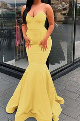 Amazing Yellow Strapless Sweetheart Mermaid Long Prom Dress