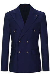 Augus New Arrival Navy Blue Peaked Lapel Double Breasted Business Suits