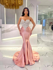 Baby Blue Mermaid Prom Dress Long Sweetheart Sleeveless with Beads