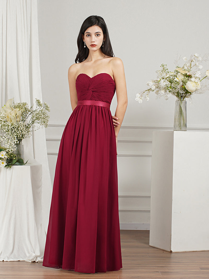 Babyonlines Long A-line Strapless Chiffon Bridesmaid Dress with Draped-Babyonlines