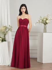 Babyonlines Long A-line Strapless Chiffon Bridesmaid Dress with Draped-Babyonlines