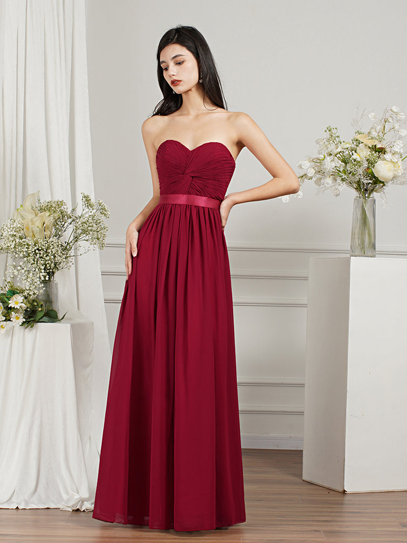 Babyonlines Long A-line Strapless Chiffon Bridesmaid Dress with Draped-Babyonlines
