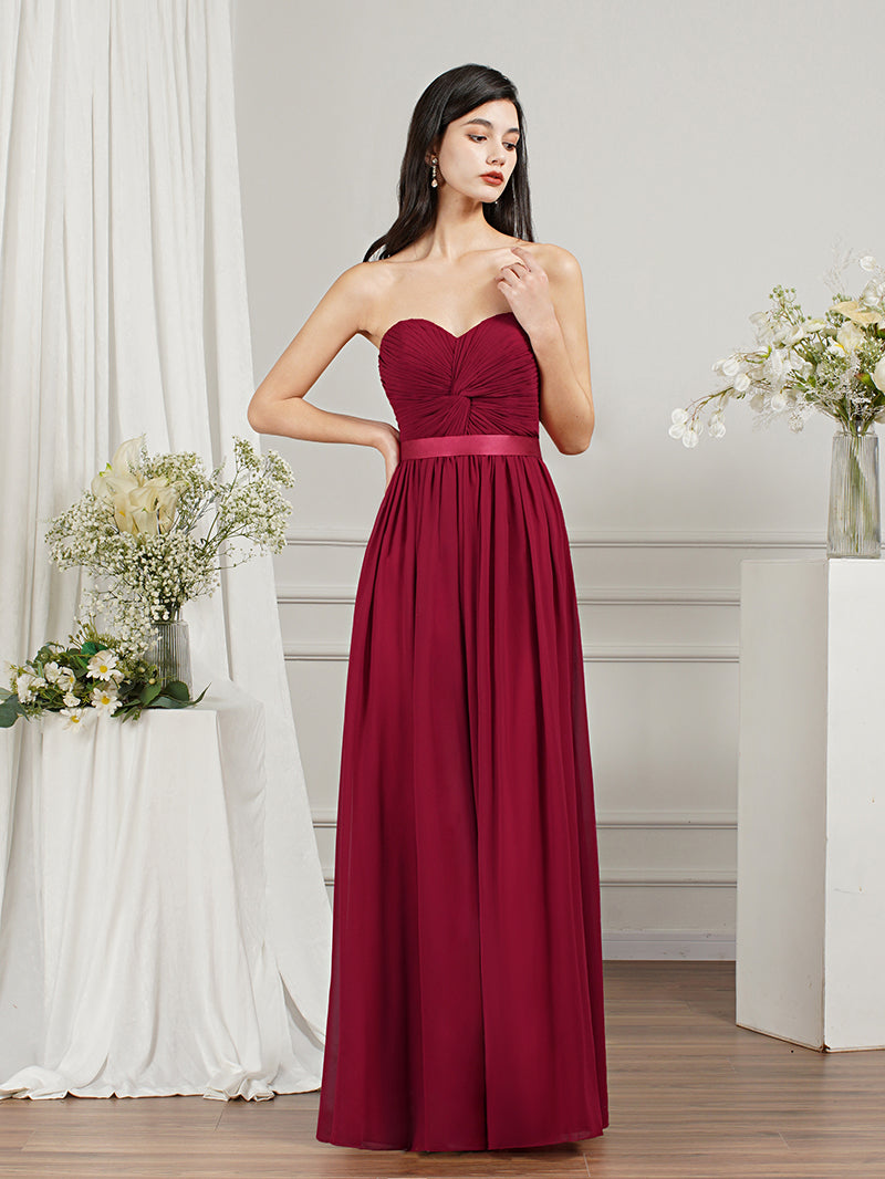Babyonlines Long A-line Strapless Chiffon Bridesmaid Dress with Draped-Babyonlines