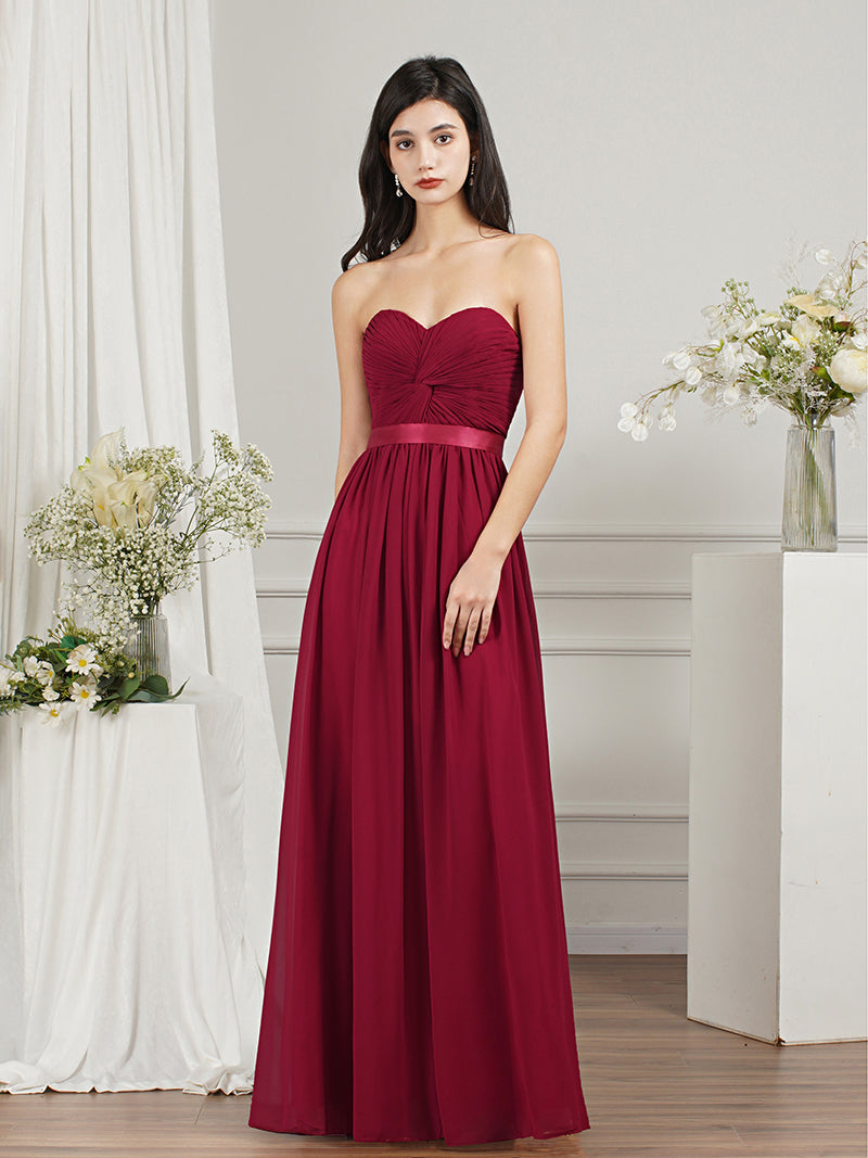 Babyonlines Long A-line Strapless Chiffon Bridesmaid Dress with Draped-Babyonlines
