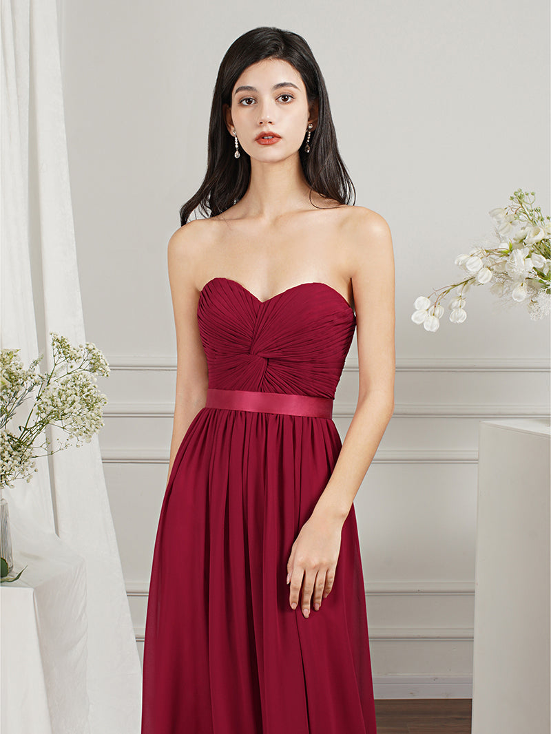 Babyonlines Long A-line Strapless Chiffon Bridesmaid Dress with Draped-Babyonlines