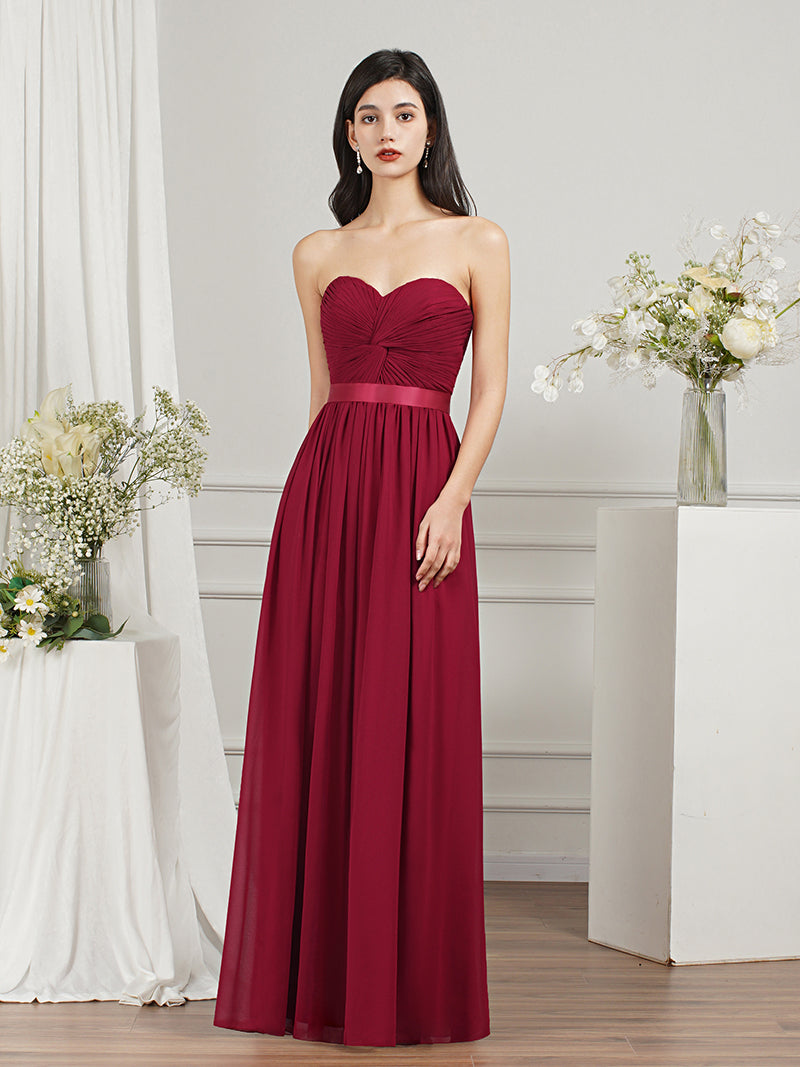 Babyonlines Long A-line Strapless Chiffon Bridesmaid Dress with Draped-Babyonlines
