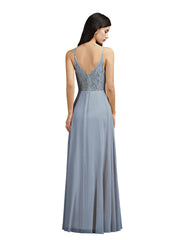 Babyonlines Long A-line V-neck Backless Satin Bridesmaid Dresses-Babyonlines